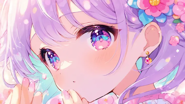 kawaii, close up of luxury makeup next to a single flower, pastel colors, no humans