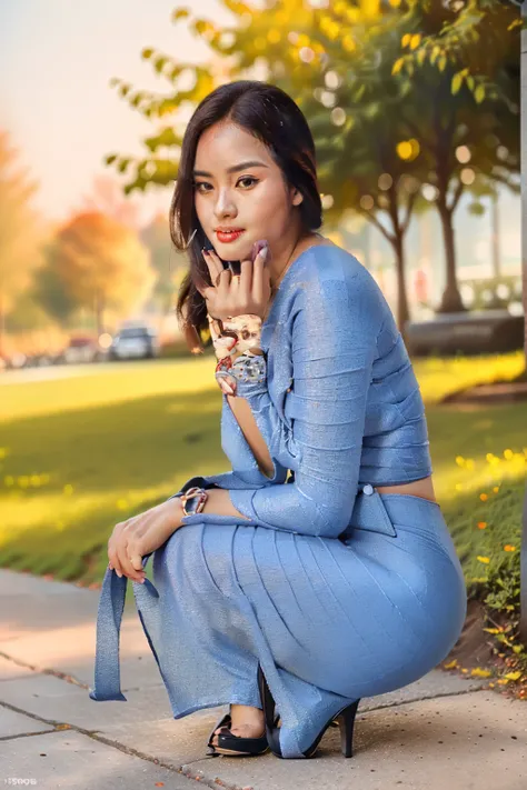 arafed asian woman in a satin dress standing in front of a crowd, (((full body view:2))), ((pretty lady MoonLay)), ((((pretty lady MoonLays mature seductive face and cute small smile:1.4)))), ((stylish seductive sitting pose with smartphone for photography...