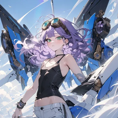 (exceptional, best aesthetic, new, newest, best quality, extremely detailed, :1.2),8k, white theme, blue theme,
a girl is wearing A suit with mechanical wings, with pale-purple hair, a dynamic angle from front, wavy hair blowing in the wind, blunt bangs ha...