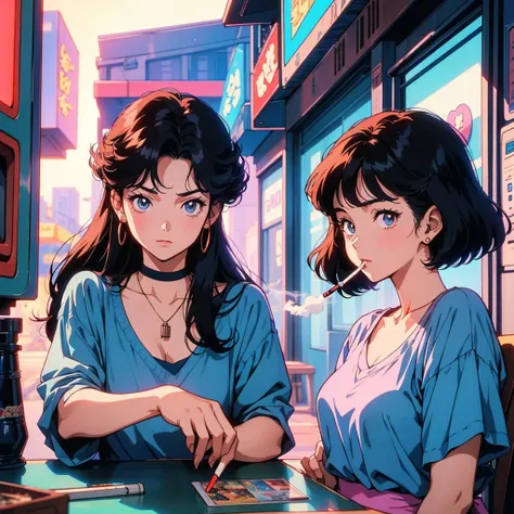 retro arcade anime girl, 80年代のanime atmosphere, 80s anime style, retro anime girls, 1980's anime style, retro anime images, anim...