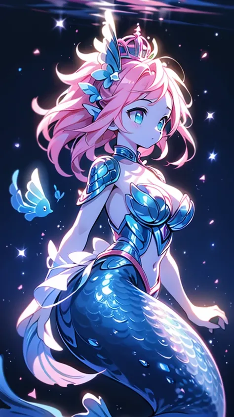 Mermaid，Mermaid，Mermaid女孩，Mermaid尾巴，Bodysuit style，Scale style，Underwater background，Underwater background，Seabed background，Coral shells background，Background in sea water，pink的鳞片，pink色调，fin，身上长着fin，Girl with fish tail，pink，pink鳞片，cute，cute，cute，crown，Arm...