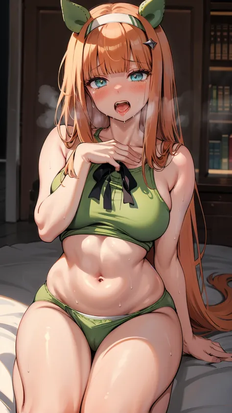 Silence Suzuka、Beautiful woman、In underwear、Very thick thighs、Acme Face、Best image quality、High resolution、masterpiece、super high quality、Thick pubic hair、Screaming orgasm face、Light green panties、Very big ass、Very large breasts  、Blushing、4K quality、Blush...