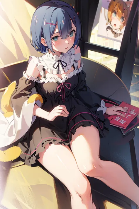 エロいcat&#39;sコスプレ、Cat ear、cat cosplay、short hair、On all fours、Cute underwear、Embarrassed、Light blue hair、White bra、White panties、Lie down on the bed、Blushing、cat&#39;s
