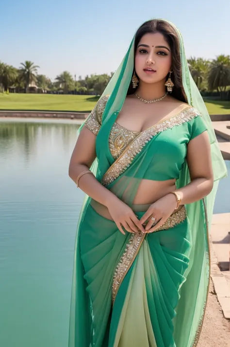 1 Heavenly beautiful and goddess beauty cute and sweet looking face Arabian woman in front of village pond, Heavenly beautiful Overweight, Heavenly beautiful Extremely fat, Heavenly beautiful and attractive Chubby figure , Heavenly beautiful looking and ey...