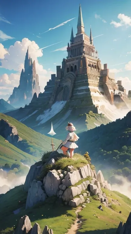 Maurice Sendak, Margaret Tempest, Elsa Beskow, Mateusz Urbanowicz, Tōshi Yoshida, Surrealism, wonder, bizarre, fantastical, fantasy, sci-fi fantasy, anime, land of wild ice cream, beautiful girl in a miniskirt going on an adventure on an airship, perfect v...