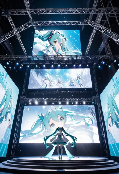 Live stage projection mapping The Snow Miku version of Hatsune Miku is shown,