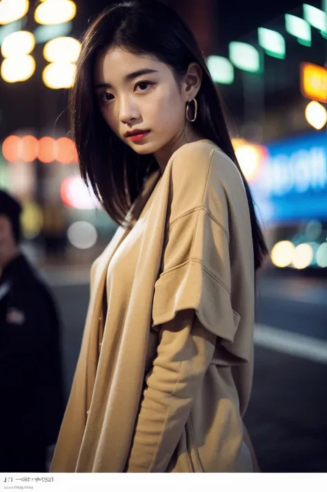 (Cinematic Aesthetic:1.4) Photo of a beautiful korean fashion model bokeh city night