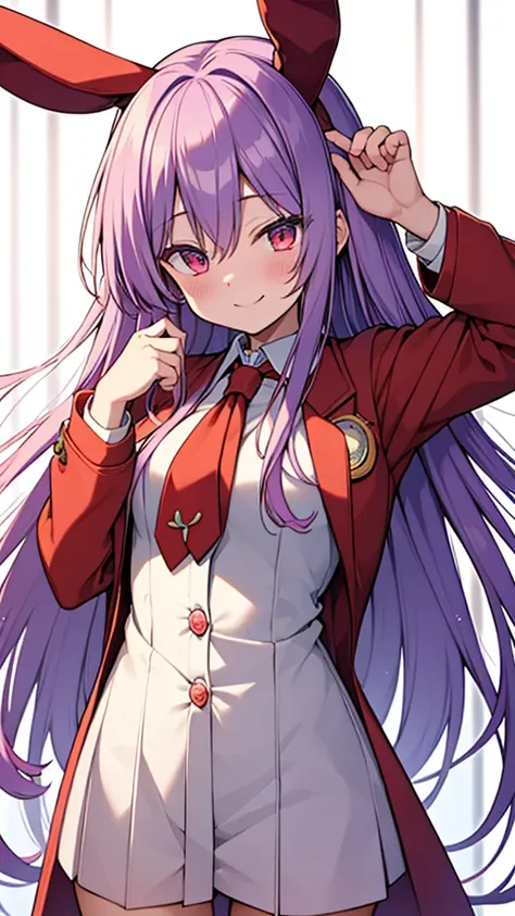 reisen₋udongein₋inaba Light purple long hair Red eyes Red jacket Red blazer White rabbit ears Red tie Smiling Top quality Masterpiece