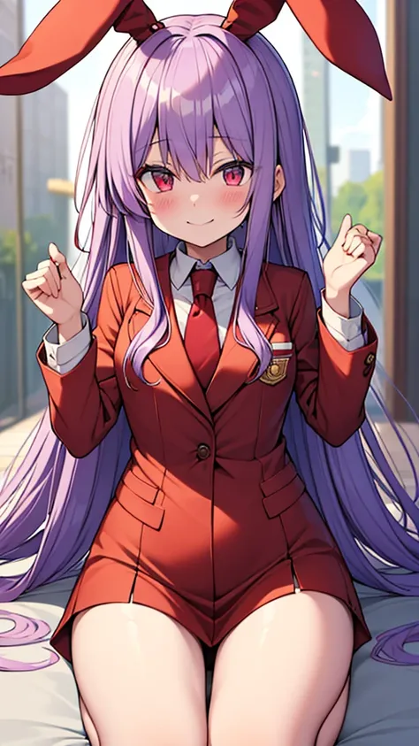 reisen₋udongein₋inaba Light purple long hair Red eyes Red jacket Red blazer White rabbit ears Red tie Smiling Top quality Masterpiece