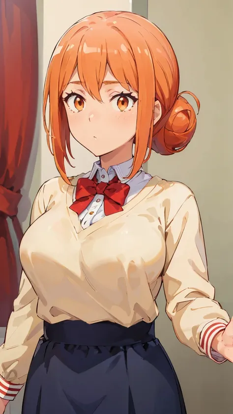 (Highest quality, 8K, masterpiece :1.3),Mrs. Yuigahama,ガハMom, As I expected, my youth romantic comedy is wrong。, One woman,Bun Hair,30 years old,Mom,Orange Hair,nsfw,