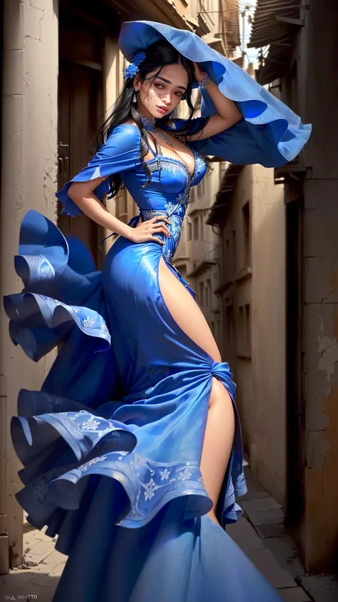 a woman in a Vestido azul posing on a street, skinvestido apretado, wearing a plastic Vestido azul, in Vestido azul, vestido apretado, wearing Vestido azul, vestido sexy, vestido de azul, súcubo en vestido corto ajustado, Vestido azul, better known as amor...