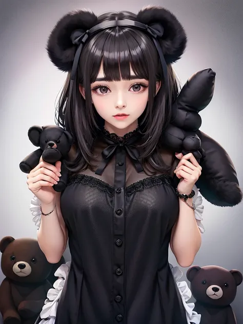 Bear　cross　dark　((((stuffed toy))))　cute　Wear a black ribbon on your head 