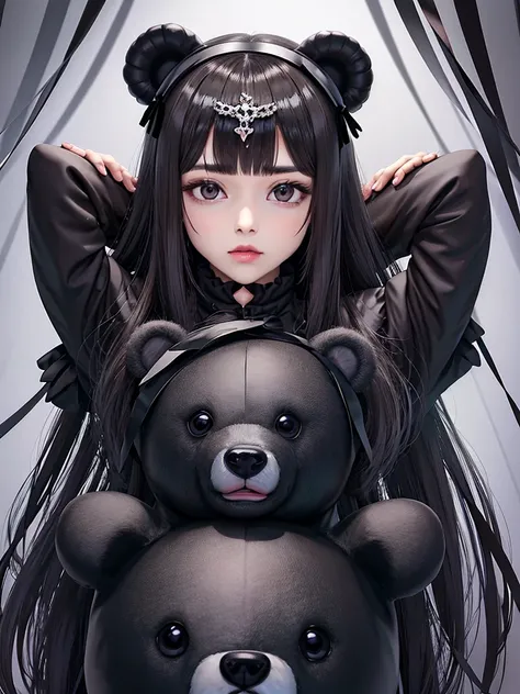 Top quality masterpiece high quality Bear　cross　dark　Chrome hearts ((((stuffed toy))))　cute　Wear a black ribbon on your head 