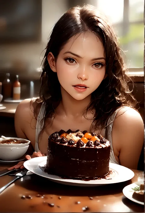 ((masterpiece, Highest quality, Best image quality, High resolution, Realistic, RAW Photos, 32k)), ((Highly detailed CG integrated 32k wallpaper)), delicious, crisp and sharp, Full plate, (((((Photos of food only))))), rich chocolate cake, 