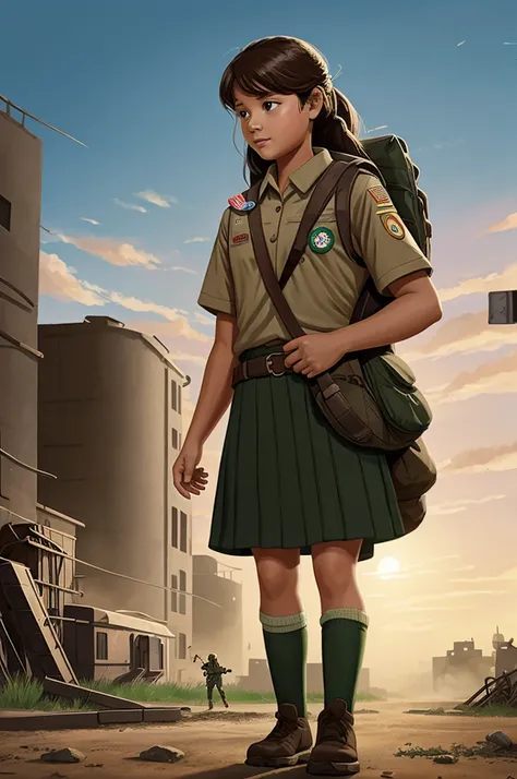 Create an illustration for a story about a girl scout working behind enemy lines