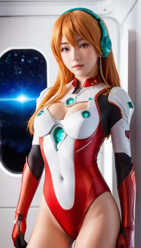 (俯瞰figure),Dynamic Angle,Super detailed, figure, close, Straight, One girl, 
 ((Soryu Asuka Langley, Interface Headset, Red bodysuit:1.4, blonde)),Her eyes shone like dream-like stars,(Glowing Eyes:1.233),(Beautiful and detailed:1.1),(Expressionless,Mouth ...