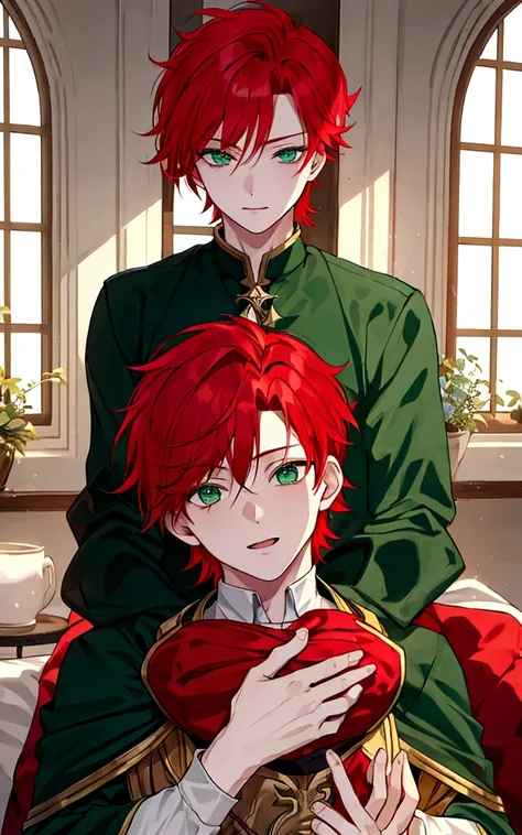 A boy with red hair and green eyes