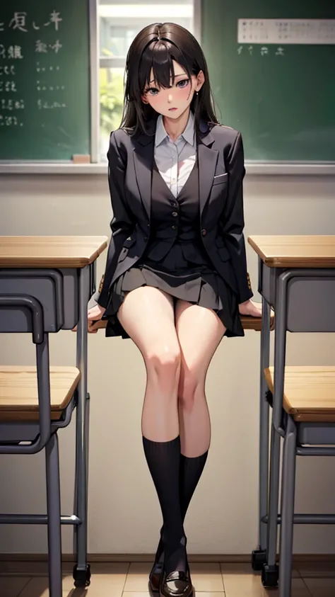 woman、teacher、classroom、blackboard、stockings、Tight Skirt、suit