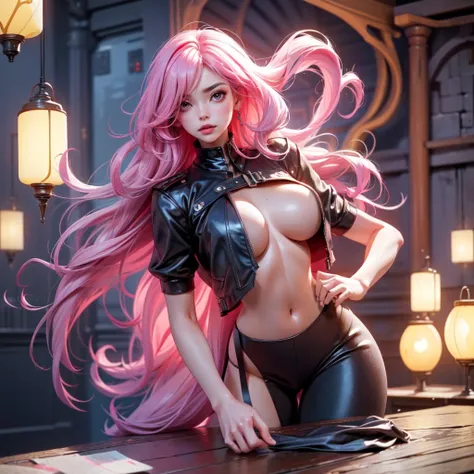 Best quality, Masterpiece, Portrait, Perfect anatomy, Femininity, Cool, Flawless, , Solo, Sexy, Stylish, Mature, Long light pink hair, Mole on the body, Red lipstick, Big breasts, big ass, sex with a guy