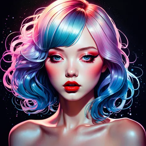 chiaroscuro technique in sensual illustration of an elegant girl, loli wet hair, vintage, weirdcore, mattepainting, by Hannah Dale, by Harumi Hironaka, extremely soft colors, Vibrant, highy detailed, digital illustrations , hight contrast, dramatic, refine...