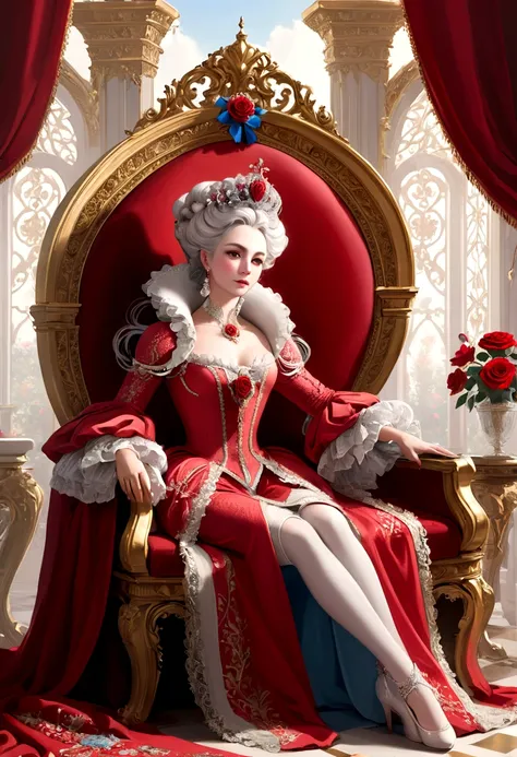 palace，The magnificent queen&#39;s throne，Tall and spacious，French court rococo，Red Rose