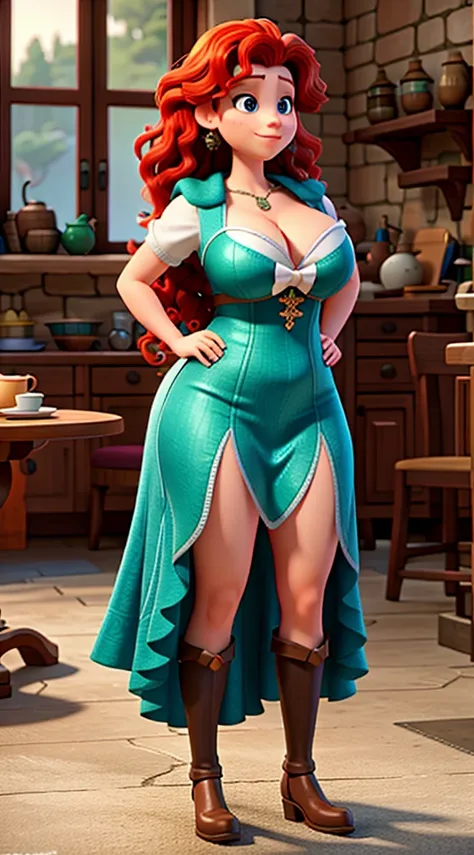 merida disney with huge breasts, very big cleavage