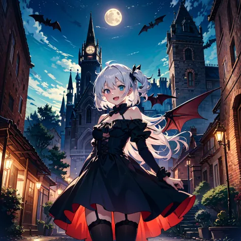 score_9, score_8_up, score_7_up, source_anime, masterpiece, best quality, highres, absurdres, aerial, flying sky,
1 girls, solo, medium breasts, ahoge, silver hair, puffy hair, sidelock, (heterochromia), black gothic dress, bare shoulder, vampire, smile, o...