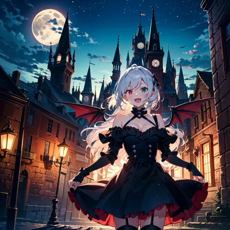 score_9, score_8_up, score_7_up, source_anime, masterpiece, best quality, highres, absurdres, aerial, flying sky,
1 girls, solo, medium breasts, ahoge, silver hair, puffy hair, sidelock, (heterochromia), black gothic dress, bare shoulder, vampire, smile, o...