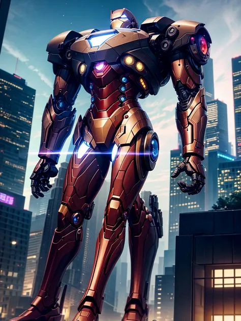 Highest quality,Highest Resolution,beautiful girl,Black Iron Man-like android,metallic,Mechanic,cyborg,Future city at night,Short black hair,whole body,Ride on a futuristic machine and drive,Move,