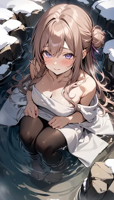 anime girl sitting in water with snow on the ground