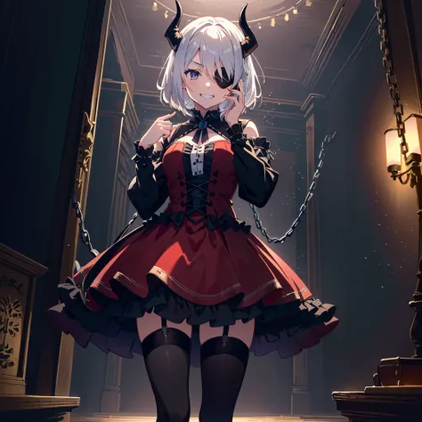 score_9, score_8_up, score_7_up, source_anime, masterpiece, best quality, high resolution, extremely detailed CG, absurdres, highres, 1girl, solo, a cool girl in gothic costume posing in palace, miniskirt, frills, black and red outfit, (black_tights)), (si...