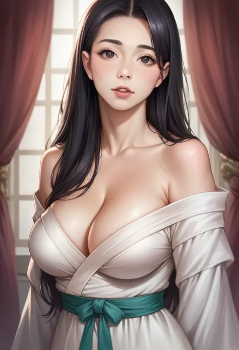 Highest quality, Photorealistic, finely, High resolution, 8k wallpaper, Perfect dynamic composition, Beautiful and detailed, Black Hair、Big and ample breasts、Random sexy poses、Chest to chest、(Breast Swelling 1.3)、Laughter、Adult Beauty、Japanese、Look at the ...