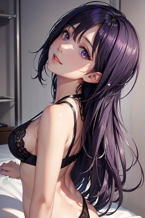 (Best Quality,High resolution,8K,finelity detailed background,Masterpiece:1.2),beautiful girl,Shiny purple hair,messy hair,Purple Eyes,Gentle look,A refreshing look,Best quality,Best Quality,Aesthetic and aesthetic:1.2,Best details((Super detailed))(High-d...