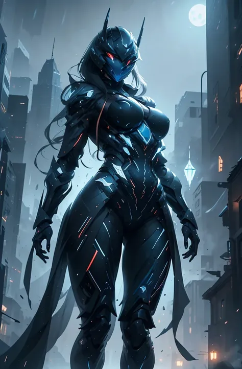 masterpiece, best quality, highly detailed, cyborg women, sexy cyborg women, elegant cyborg, ((black and blue) cyborg), mechanic...