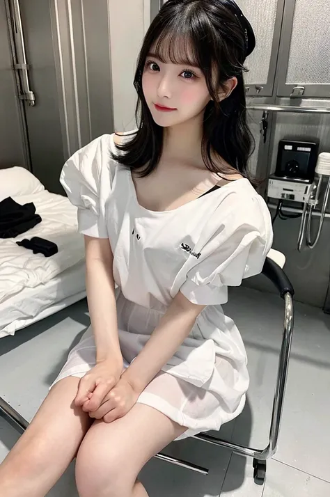 Browsing Caution、big 、(((Infirmary)))、full body,下着に白いWhiteを着る、White、sit in office chair、Crossing your legs、whole body、double eyelid、Highest quality, Very detailed, Fine details, High resolution, 8K, Perfect dynamic composition, Beautiful details, Beautiful...