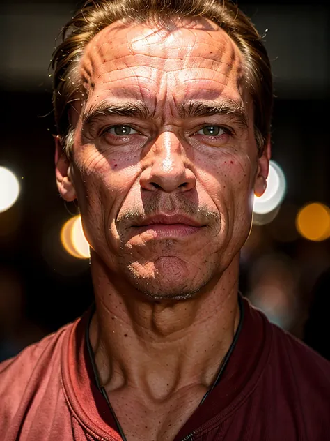 Arnold schwarzenegger face portrait, full face, depth of field,