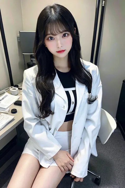 Browsing Caution、big 、((Health Room))、full body,White、underwear、doctor’s coat、sit in office chair、Cross your arms、whole body、double eyelid、Highest quality, Very detailed, Fine details, High resolution, 8K, Perfect dynamic composition, Beautiful details, Be...