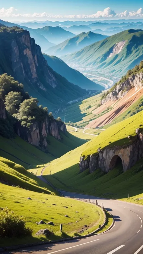 A road, mountain with beautiful view in indonesia