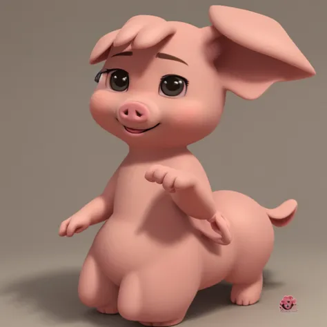 "A pig character, not a human. 3D rendered illustration of a cute anthropomorphic pig with pink skin, a pig snout, and small pig ears. Chibi-style character taking a selfie. Big round eyes, soft pastel colors, smooth textures. Kawaii aesthetic, Pixar-inspi...