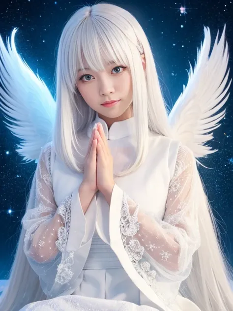 Angel　white hair　Sparkling　front　girl　Prayer pose

