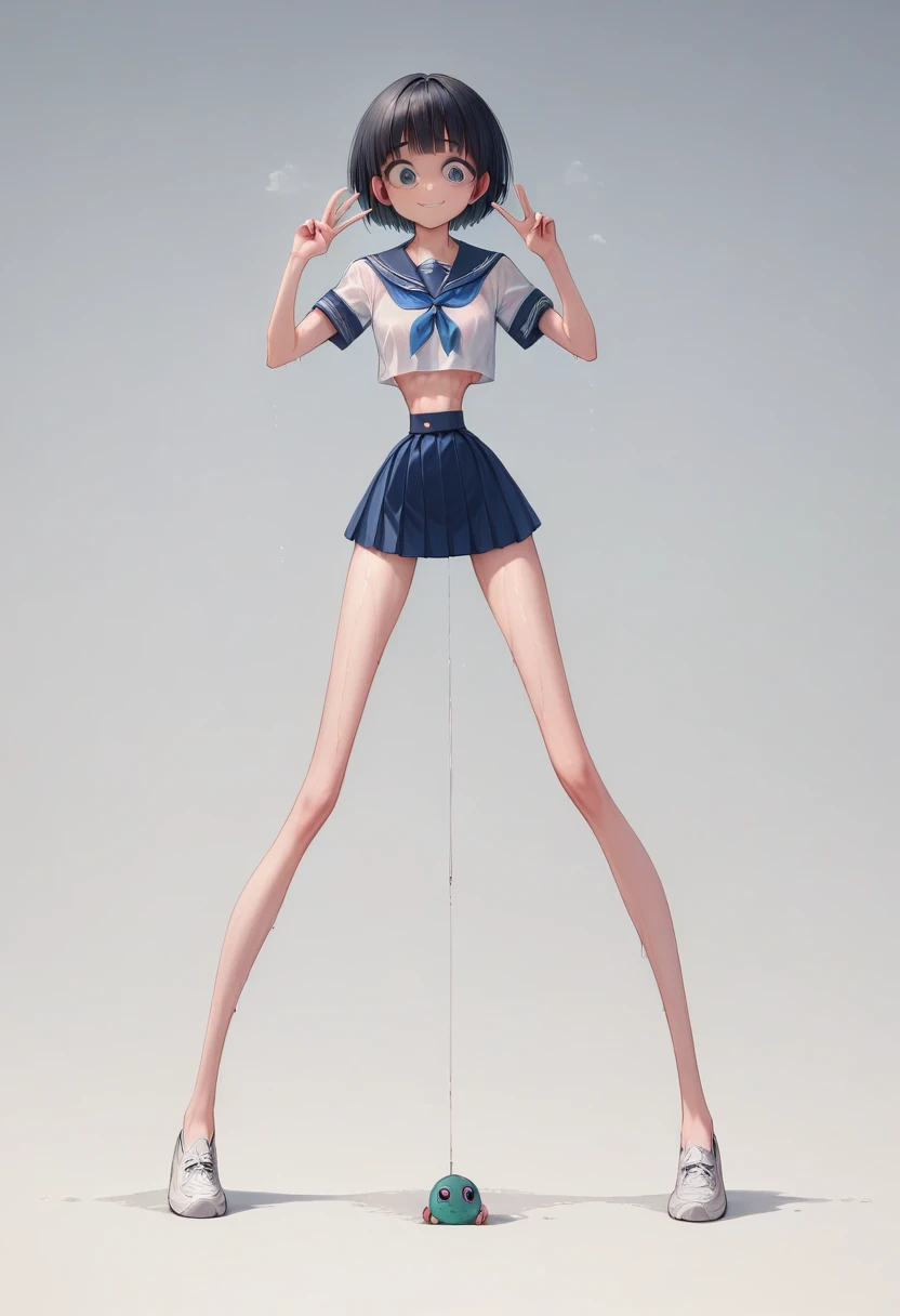 (masterpiece, best quality:1.4), front shot, 1girl, kawaii, (micro waist, very long legs:1.4), black hair, short bob hair, short...