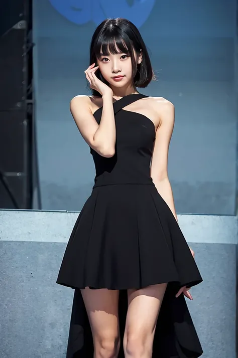 Girl in a black dress and short skirt 