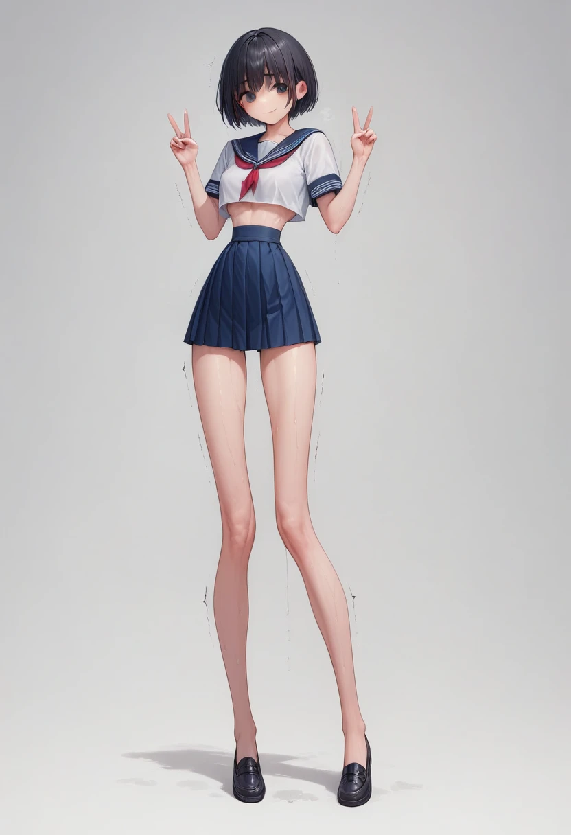 (masterpiece, best quality), front shot,  beautiful 1girl, (micro waist, very long legs:1.3), black hair, short bob hair, short ...