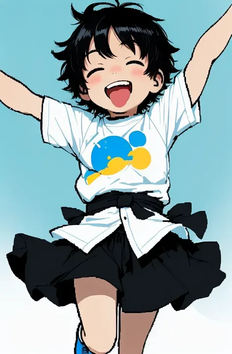 a cartoon boy with his arms out and his tongue out, cartoon image, cartoon illustration, clip art, by Gusukuma Seihō, happy kid, dokev, by Kagaku Murakami, boy has short black hair, senko-san, by Nakahara Nantenbō, by Watanabe Kazan, kid