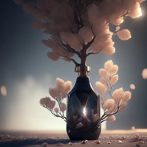 dreamlikeart tree in a bottle, fluffy, realistic, photo, canon, dreamlike, art, colorfull leaves and branches with flowers on top of its head. hyperdetailed photorealism by greg rutkowski - h 1024 w 804 | f 1 6 lens mark 2:2 s 3555 mm film grain :1 lifelik...