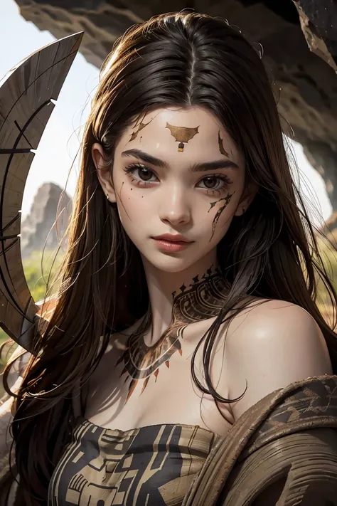 (masterpiece), best quality, expressive eyes, perfect face, female cavewoman, messy hair, thin, upper body,  dark hair, ((ancien...