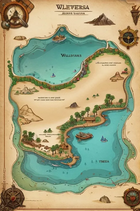 Worn wilderness style treasure map