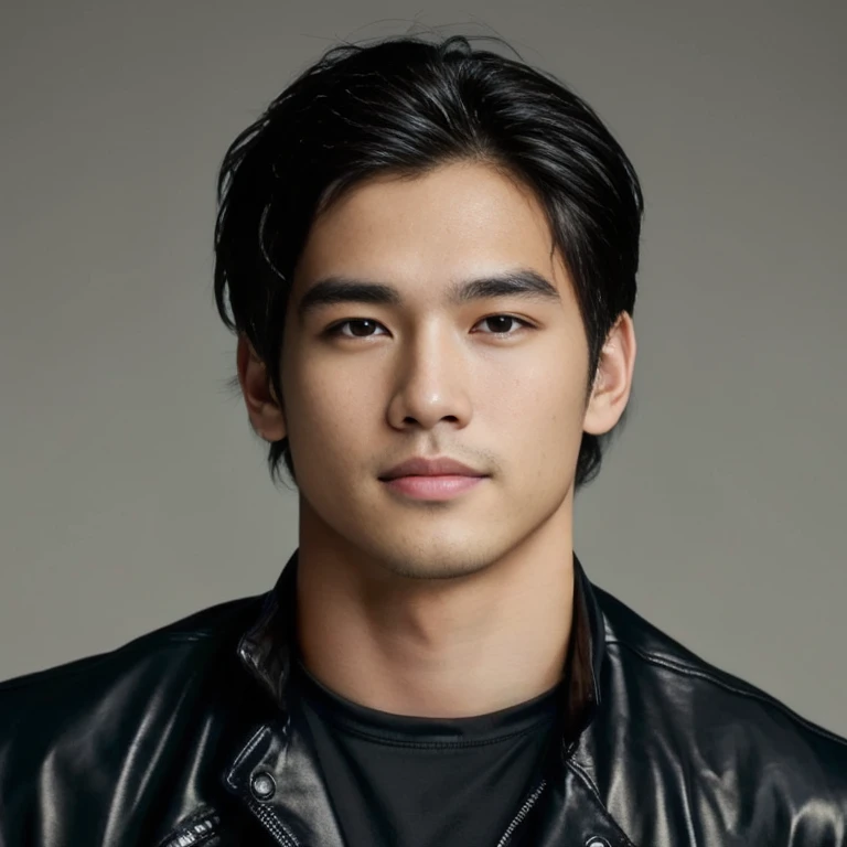 ภาพระยะใกล้ของชายWear a leather jacketสีดำ, Rick Dai, Southeast Asians with round faces, Asian man, Handsome Chad Chin, Ramil Sunga, handsome man, Inspired by Adam Dario Kiel, A young man with a beautiful face, Handsome young mans face, handsome man，black ...