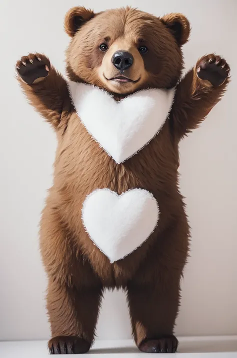 A bear standing in white drawing with open arms heart on cheeks