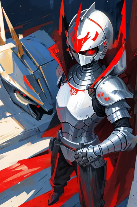 armored male knight, medieval ages, red eyes, intimidating, nighttime, alone, cool helmet